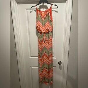 City Studio Chevron Maxi Dress - Orange and Green